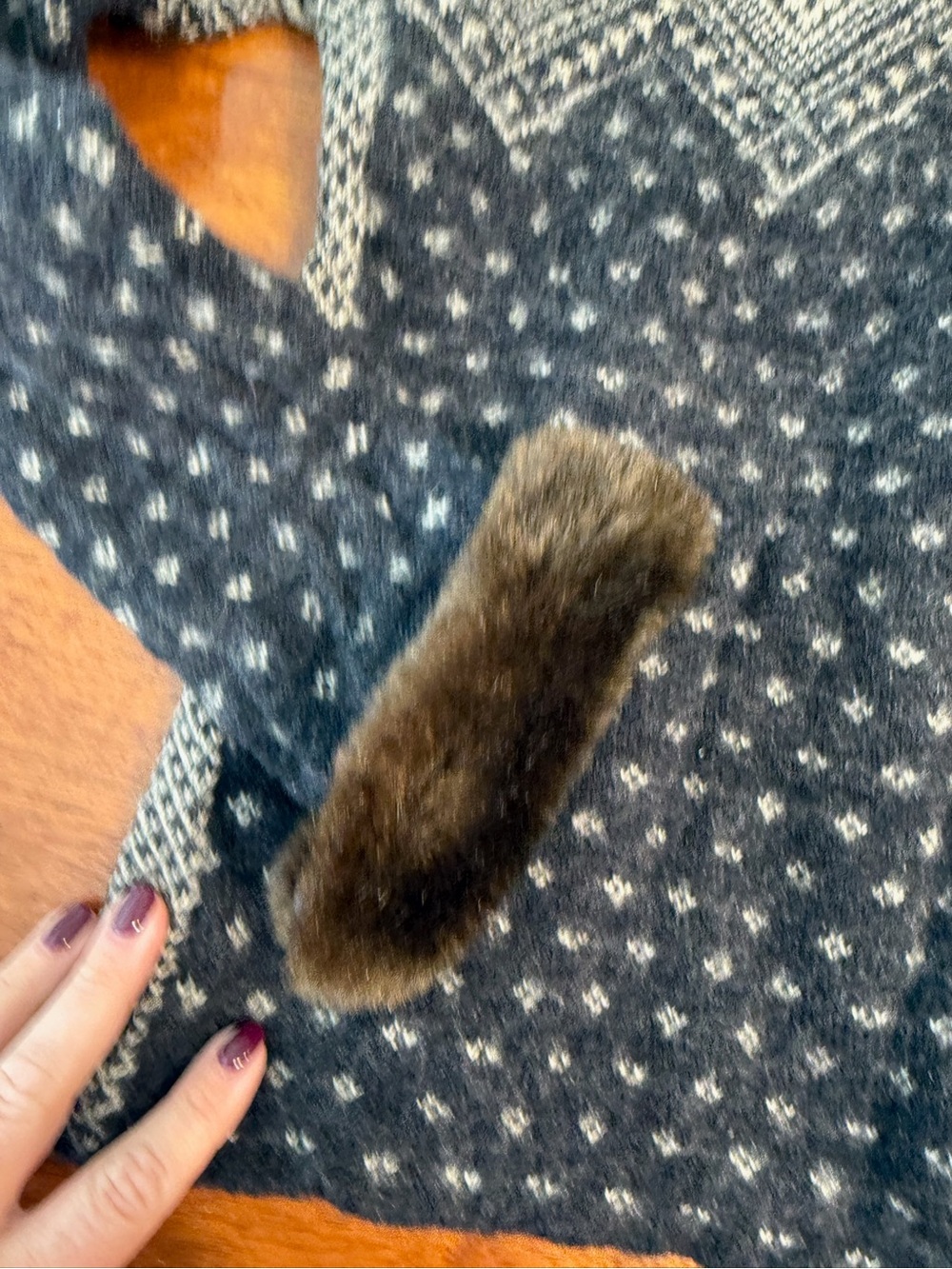 Vintage Lauren Ralph Lauren Wool Fair Isle Zip Sweater Jacket Faux Fur Collar L - Picture 6 of 11